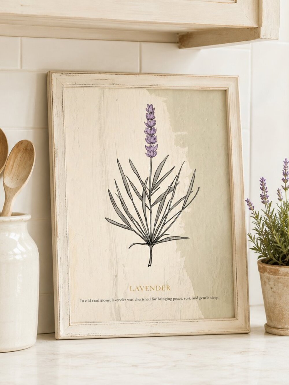 NEW Lavender Linen - Botanical Study, Vintage French Country Herb Print 8 x 10
